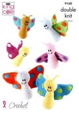 Knitting Pattern - King Cole 9160 - Big Value DK - Amigurumi Crocheted Butterflies